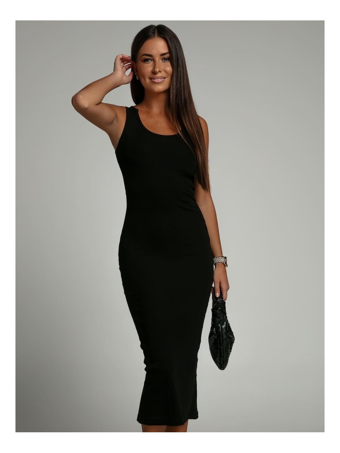 Fitted midi dress with straps - Black - Online store - Boutique